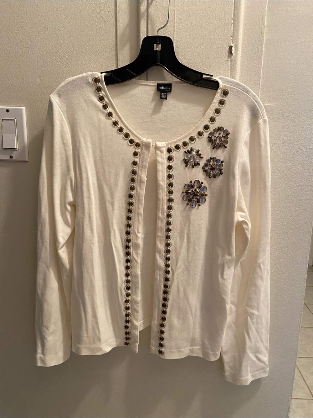 Rafaella Ivory Cardigan with Jeweled Floral Embellishments